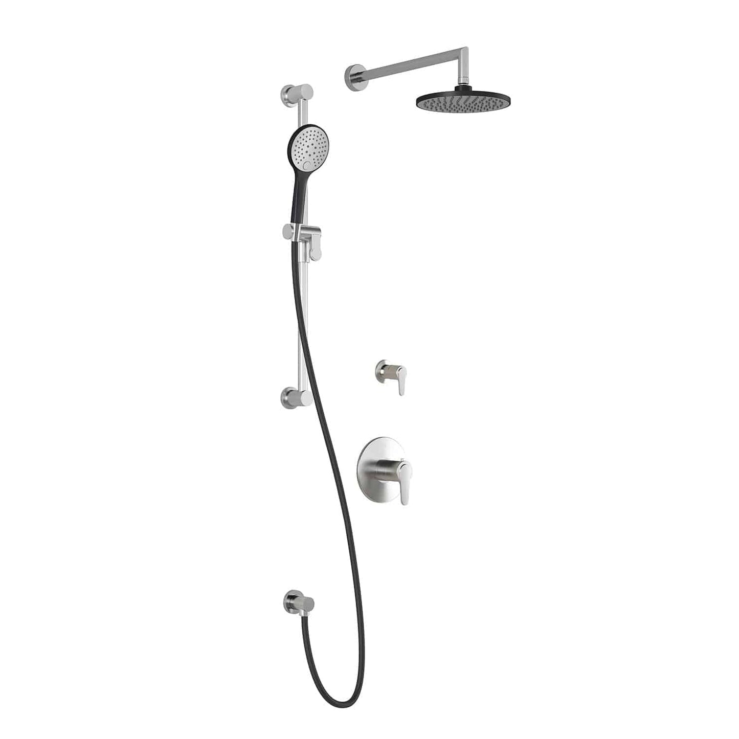 Kalia KONTOUR TD2 AQUATONIK T/P Shower System with Wall Arm and 8" Round Rain Shower Head- Black/Chrome