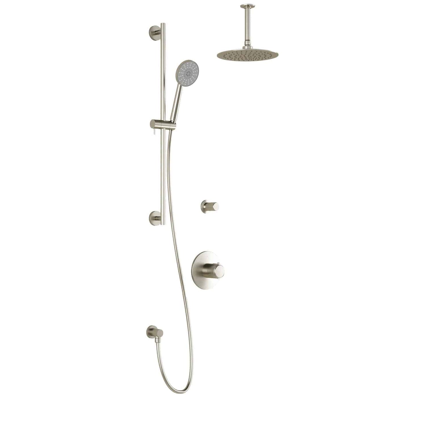 Kalia CITÉ TD2 AQUATONIK T/P Shower Kit System with Vertical Ceiling Arm and 9" Round Rain Shower Head- Brushed Nickel PVD