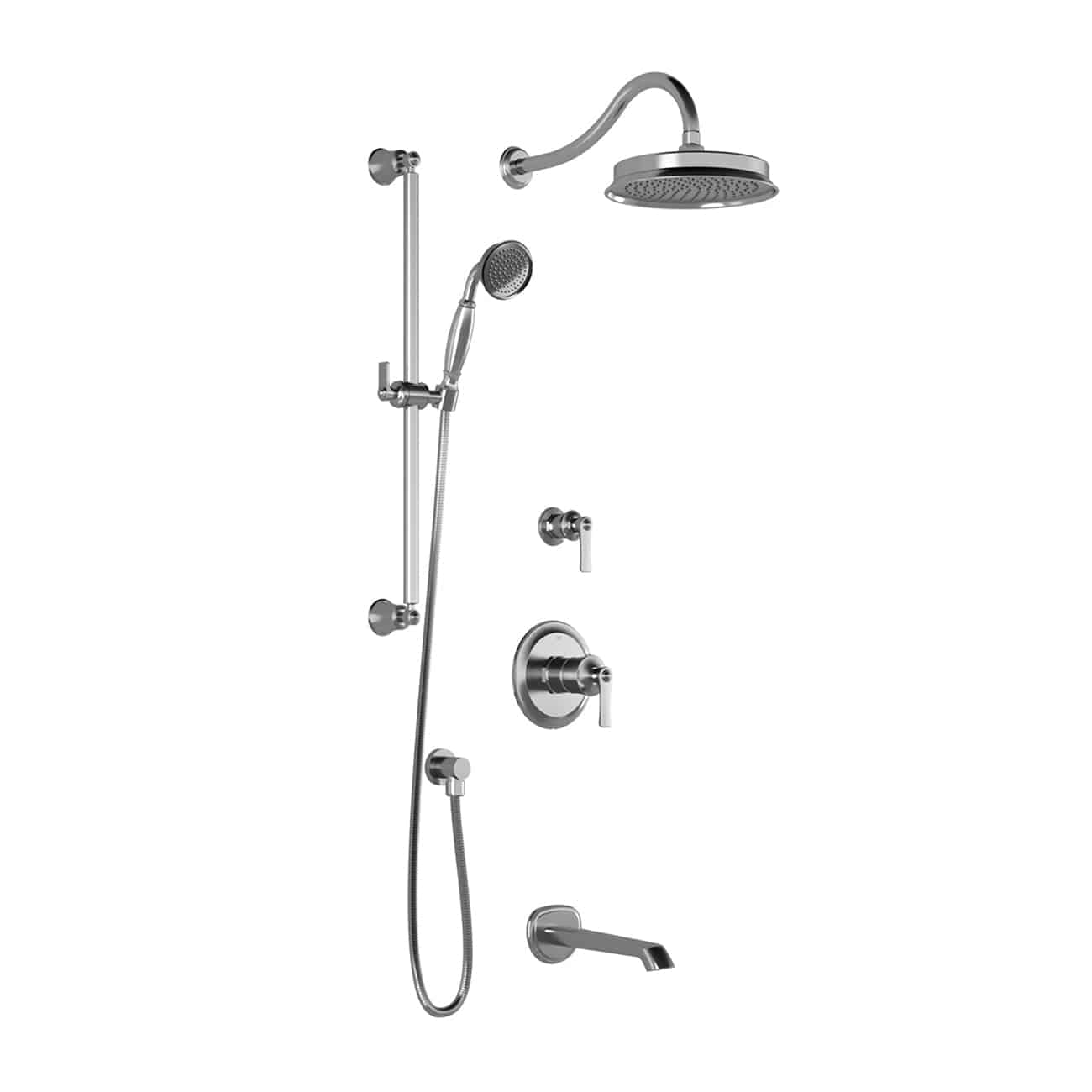 Kalia Rustik TD3 : Aquatonik T/P Shower System With 9" Shower Head, Hand Shower Tub Filler and Wall Arm- Chrome