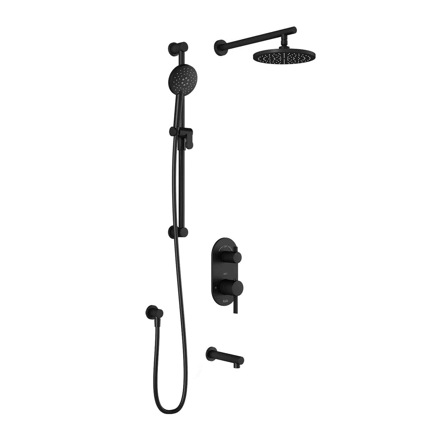 Kalia RoundOne TD3 : AQUATONIK T/P with Diverter Shower System with 9" Round Shower Head with Wall Arm- Matte Black