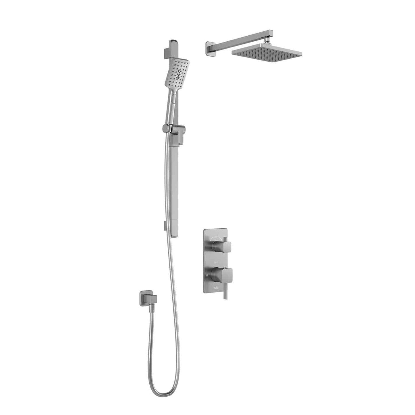 Kalia SquareOne TD2 AQUATONIK T/P with Diverter Shower System with 10-1/4" Shower Head with Wall Arm- Pure Nickel PVD