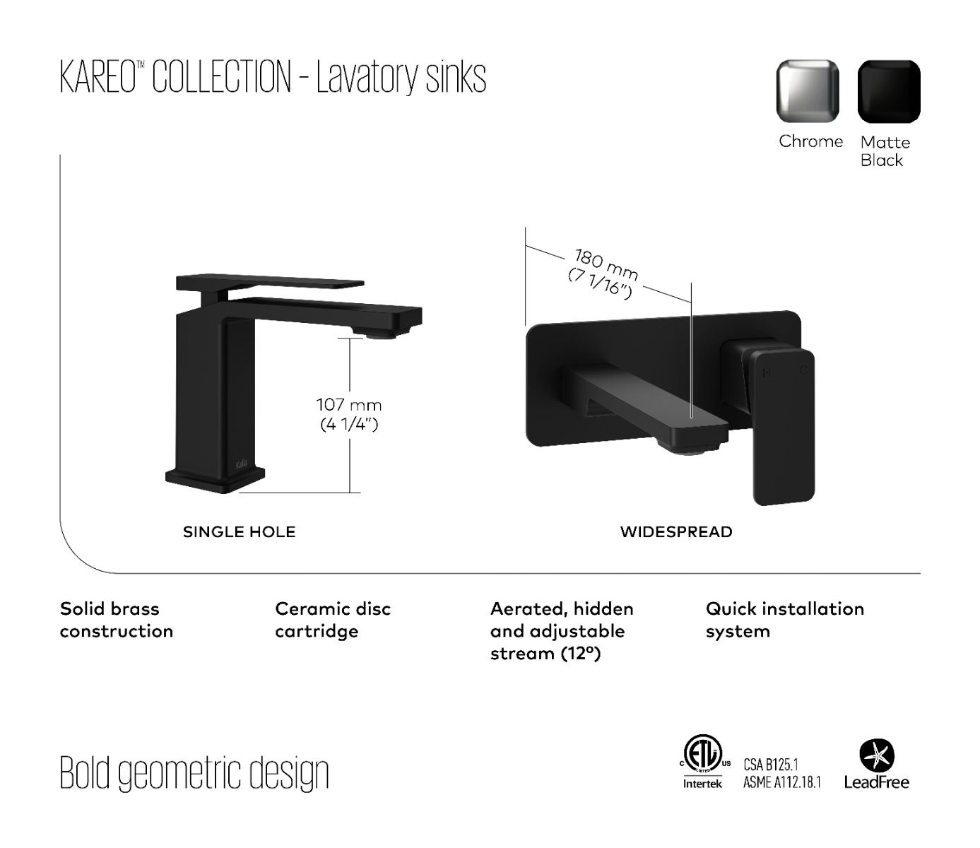 Kareo - Single Hole Lavatory Faucet Without Drain Matte Black