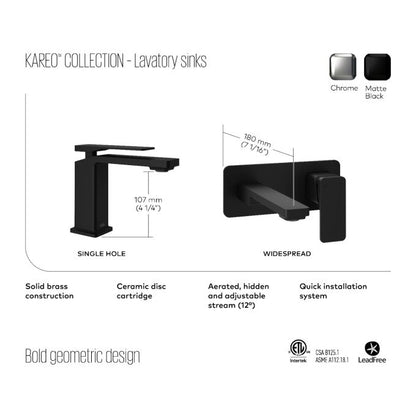Kalia - Kareo Wallmount Lavatory Faucet With Push Drain With Overflow Matte Black