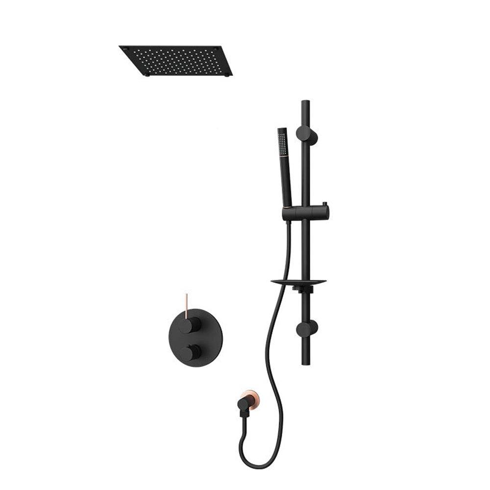Rubi Kronos 1/2 Inch Thermostatic Shower Kit With Straight Wall Mount Shower Head- Black - Renoz