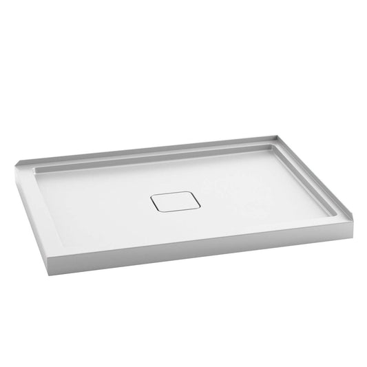 Kalia KOVER 48" x 36" Rectangular Acrylic Shower Base with Central Drain and Right Integrated Tiling Flange on 2 Sides