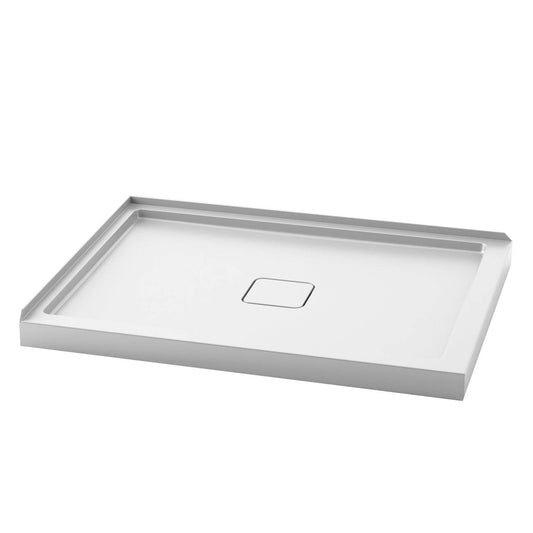 Kalia KOVER 48" x 36" Rectangular Acrylic Shower Base with Central Drain and Left Integrated Tiling Flange on 2 Sides