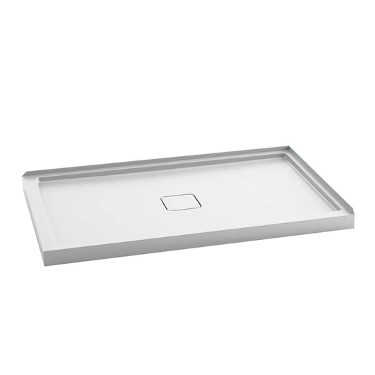 Kalia KOVER 60" x 36" Rectangular Acrylic Shower Base with Central Drain and Right Integrated Tiling Flange on 2 Sides