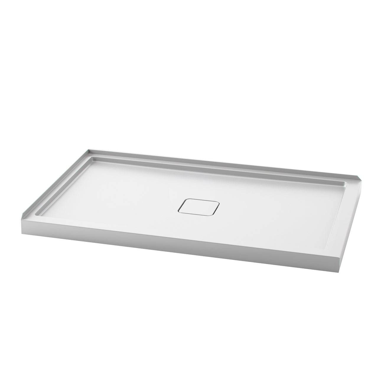 Kalia KOVER 60" x 36" Rectangular Acrylic Shower Base with Central Drain and Left Integrated Tiling Flange on 2 sides
