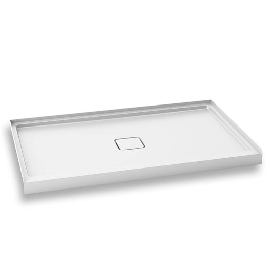 Kalia KOVER 60" x 36" Rectangular Acrylic Shower Base with Central Drain and Integrated Tiling Flanges on 3 Sides