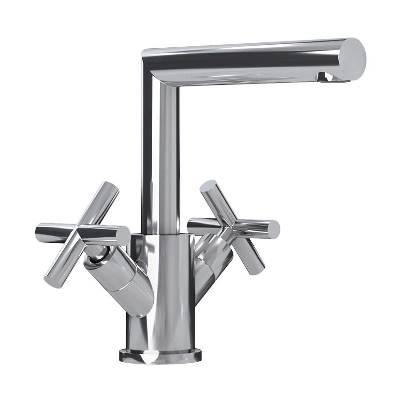 Rubi Gaël Washbasin Faucet With Cross Handles With Drain- Chrome - Renoz