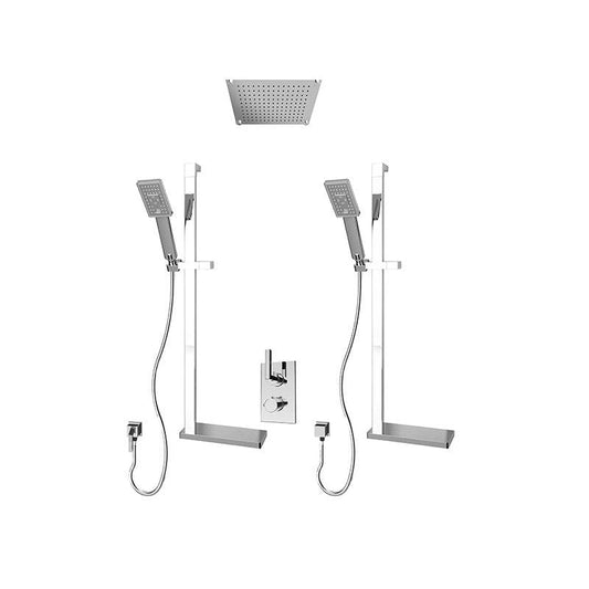 Rubi Jawa 1/2 Inch Thermostatic Shower Kit With 10" Built-in Shower Head And Dual Hand Showers - Chrome - Renoz