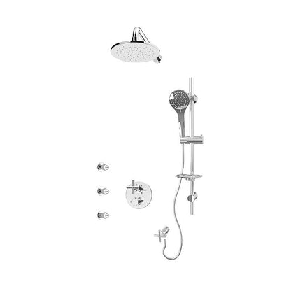 Rubi 1/2 Inch Thermostatic Shower Kit With 8" Wall Mounted Round Shower Head, Body Jet and Hand Shower - Renoz