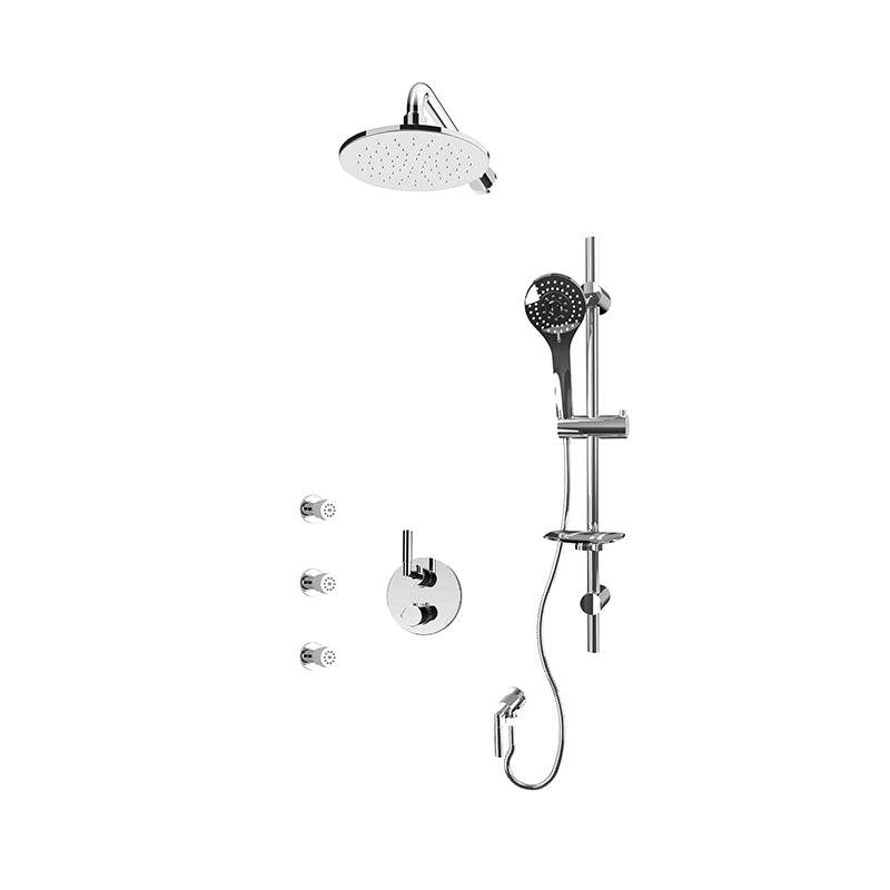 Rubi 1/2 Inch Thermostatic Shower Kit With 8" Wall Mounted Round Shower Head, Body Jet and Hand Shower - Renoz
