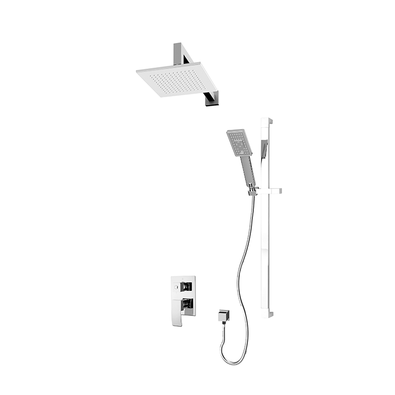 Rubi Pressure Balanced Shower Kit With Square Wall Mounted Shower Head and Square Hand Shower - Chrome - Renoz