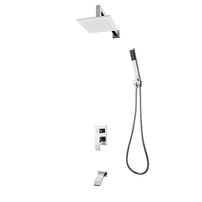 Rubi Pressure Balanced Shower Kit With Square Wall Mounted Shower Head, Straight Hand Shower and Bathtub Filler - Chrome - Renoz