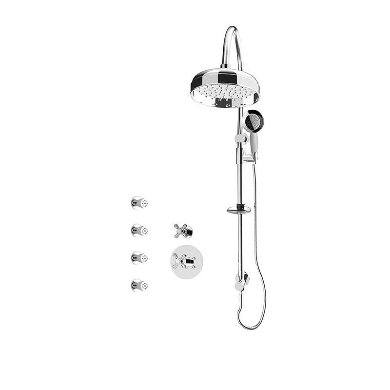 Rubi Jade 3/4 Inch Thermostatic Shower Kit With 9" Round Shower Head, Hand Shower and Body Jet - Chrome - Renoz