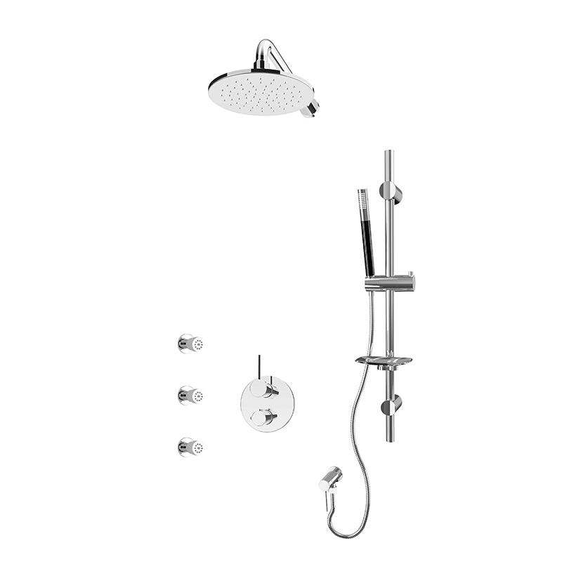 Rubi Kronos 1/2 Inch Thermostatic Shower Kit With Round Wall Mount Shower Head and Body Jet - Chrome - Renoz