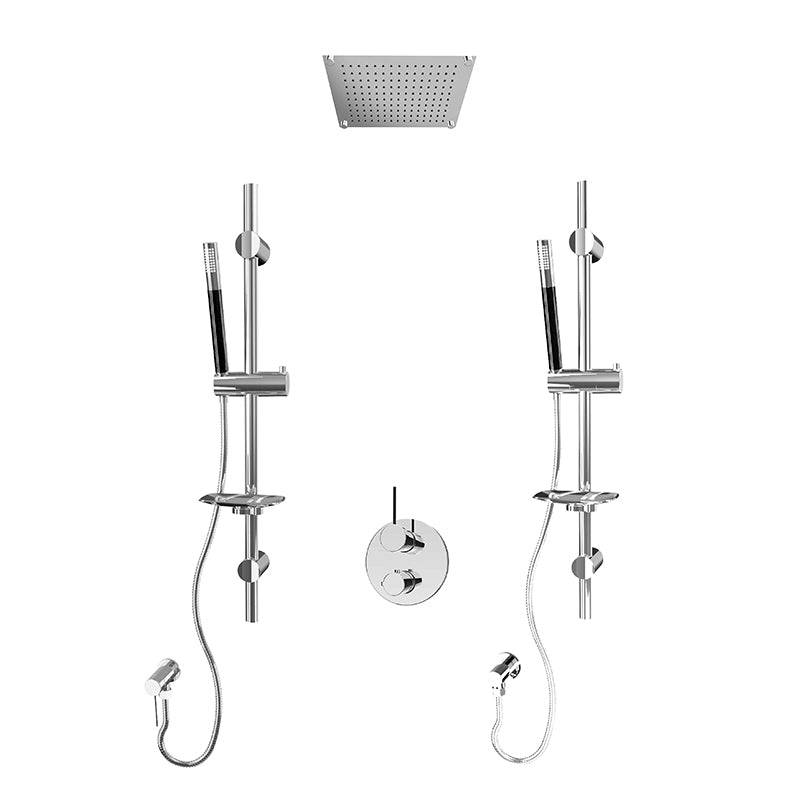 Rubi Kronos 1/2 Inch Thermostatic Shower Kit With Round Shower Head and Dual Hand Showers - Chrome - Renoz