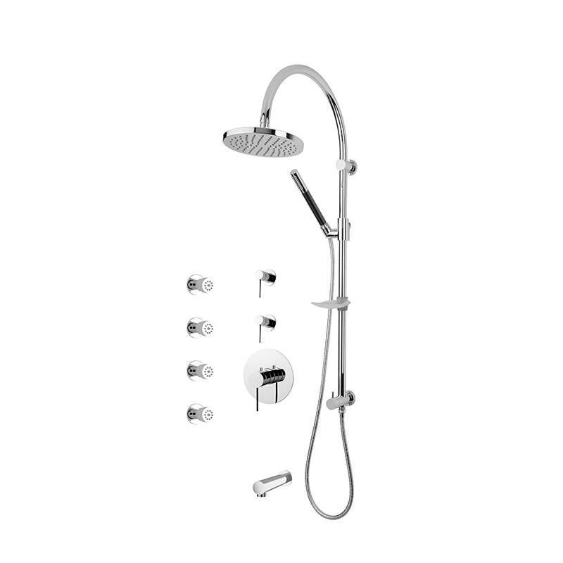 Rubi Kronos 3/4 Inch Thermostatic Shower Kit With Round Shower Head, Body Jet and Tub Filler - Chrome - Renoz