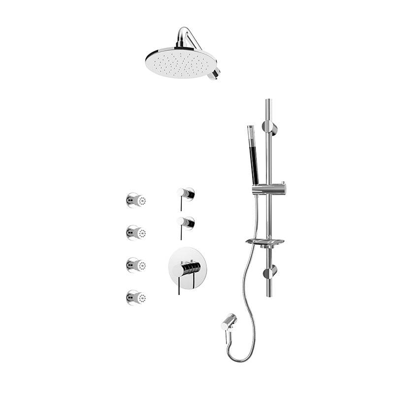Rubi Kronos 3/4 Inch Thermostatic Shower Kit With Wall Mounted Round Shower Head and Body Jet - Chrome - Renoz