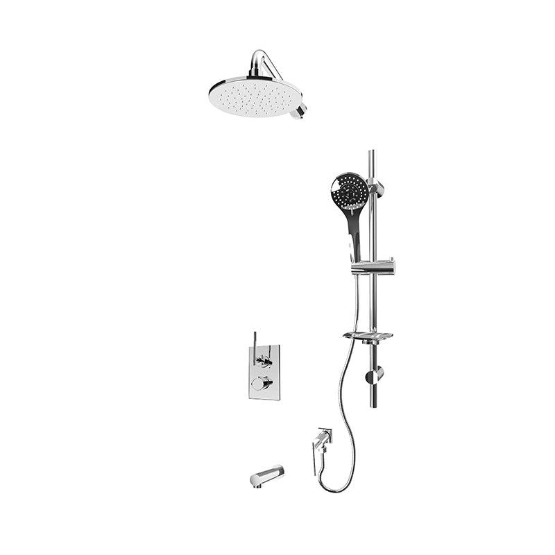 Rubi 1/2 Inch Thermostatic Shower Kit With 8" Round Wall Mount Shower Head and Tub Filler - Chrome - Renoz