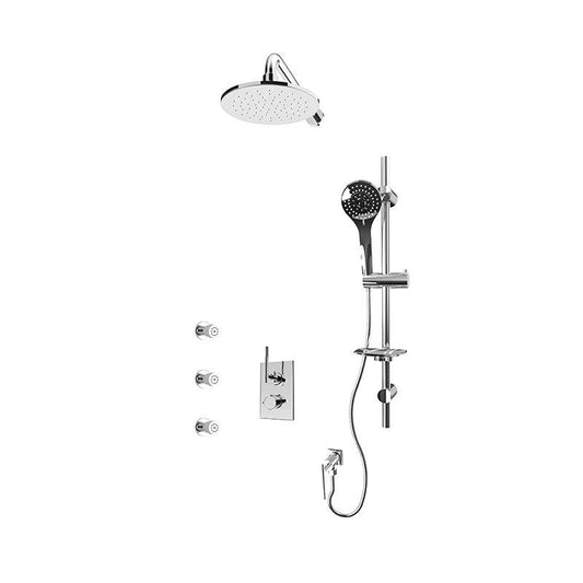 Rubi 1/2 Inch Thermostatic Shower Kit With 8" Round Wall Mount Shower Head and Body Jet - Chrome - Renoz