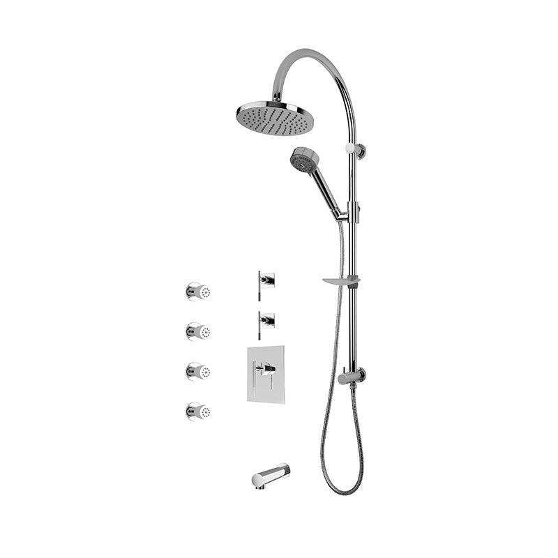 Rubi 3/4 Inch Thermostatic Shower Kit With Round Shower Head, Body Jet and Tub Filler - Chrome - Renoz