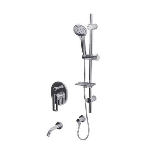 Rubi Myrto Pressure Balanced Shower Kit With Hand Shower and Tub Filler - Chrome - Renoz