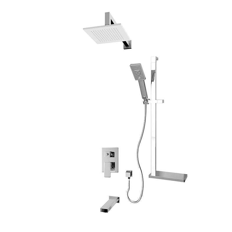 Rubi Quatro Pressure Balanced Shower Kit With Square Wall Mount Shower Head and Tub Filler - Chrome - Renoz