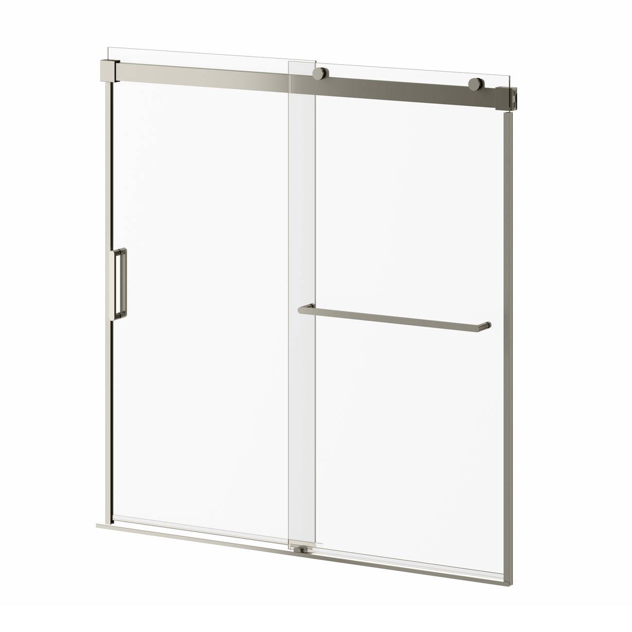 Kalia AKCESS PLUS-Towel Bar 2-Panel Sliding Bathtub Door 60" x 60" Reversible Brushed Nickel PVD Clear Duraclean Glass