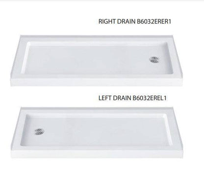 ZITTA Shower base rectangular corner 60'' x 32'' leak free, R/H side, central drain - Renoz