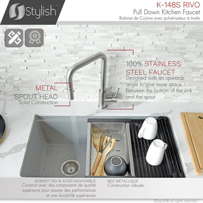 Stylish Rivo Single Handle Pull Down Kitchen Faucet - Stainless Steel Finish K-148S