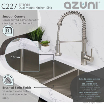 Azuni 27" x 18" Dijon Dual mount Double Bowl Kitchen Sink Stainless Steel C227
