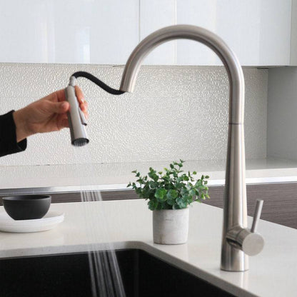 Stylish Siena Kitchen Faucet Single Handle Pull Down Dual Mode Stainless Steel Brushed Finish K-135S - Renoz