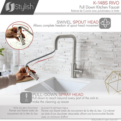Stylish Rivo Single Handle Pull Down Kitchen Faucet - Stainless Steel Finish K-148S