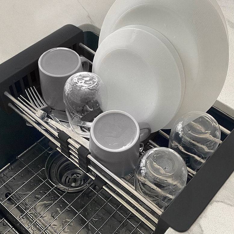 ÉLÉGANT Panier à vaisselle ou égouttoir à légumes réglable au-dessus de  l'évier en acier inoxydable – Renoz