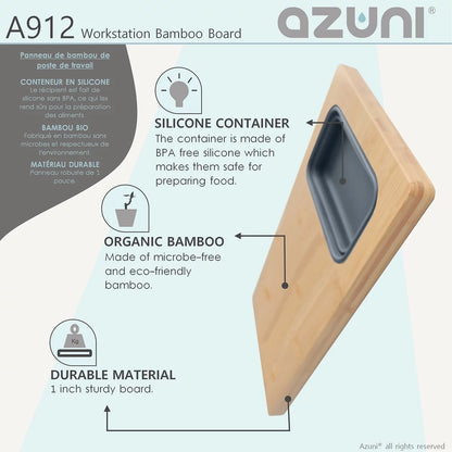 Azuni 17" Workstation Sink Bamboo Cutting Board Set With Container A912