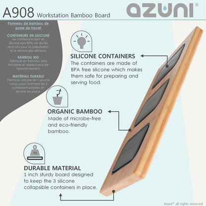 Azuni 17" Workstation Sink Bamboo Serving Board Set With 3 Containers A908