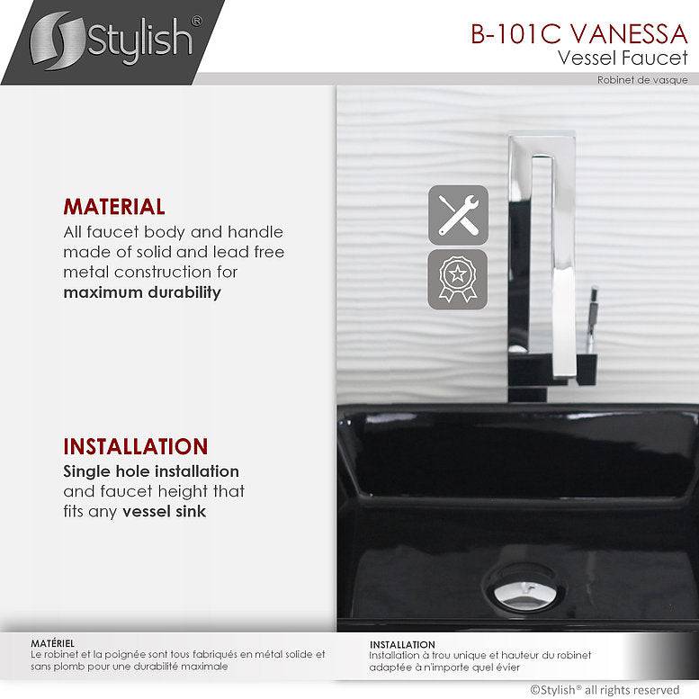 Stylish Vanessa Single Handle 17" Bathroom Faucet for Single Hole Brass Vessel Mixer Tap- Polished Chrome B-101C - Renoz