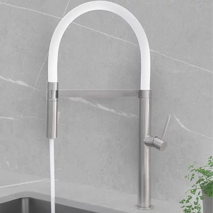 Stylish - Stainless Steel Single Handle Pull Out Dual Mode Kitchen Sink Faucet With White Spout Hose (K-140h)