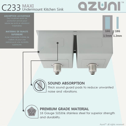 Azuni 32" x 18.5" Maxi Undermount Double Bowl Kitchen Sink Stainless Steel C233