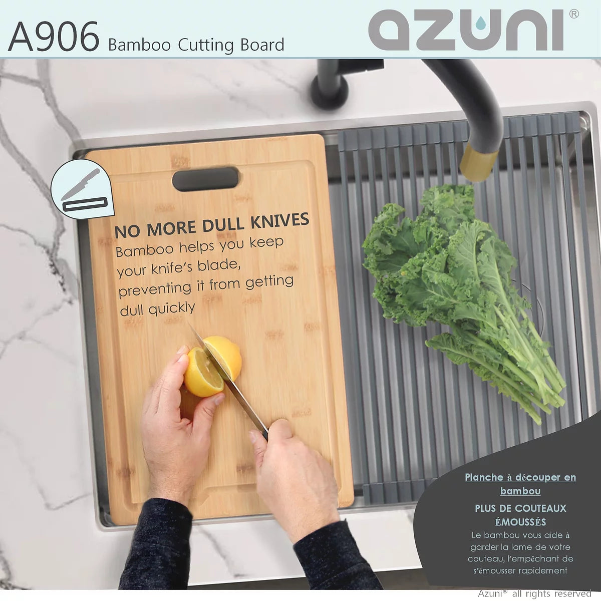 Azuni 17" Bamboo Cutting Board for Kitchen Sink A906