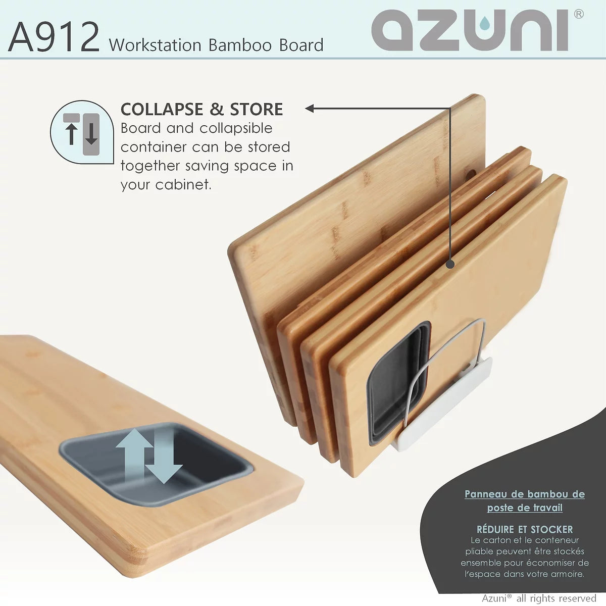 Azuni 17" Workstation Sink Bamboo Cutting Board Set With Container A912