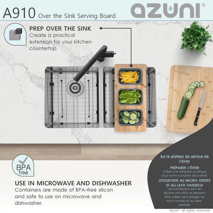 Azuni 18" Kitchen Sink Bamboo Serving Board Set With 3 Containers A910