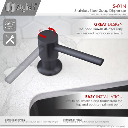 Stylish Stainless Steel Soap Dispenser Pump Liquid Hand Lotion Dispenser Matte Black S-01N - Renoz