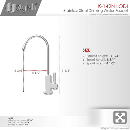 Stylish Lodi 11.25" Kitchen Drinking Water Tap Faucet, Stainless Steel Matte Black Finish K-142N - Renoz