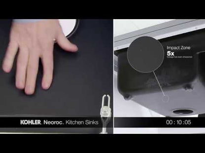 Kohler Cairn 33-1/2" X 18-5/16" X 10-1/8" Neoroc Évier de cuisine à double cuve sous plan grand/moyen avec support - Noir mat