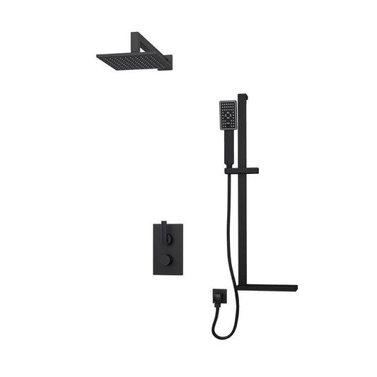 Rubi 1/2 Inch Thermostatic Shower Kit With 8 Inch Square Shower Head- Black - Renoz