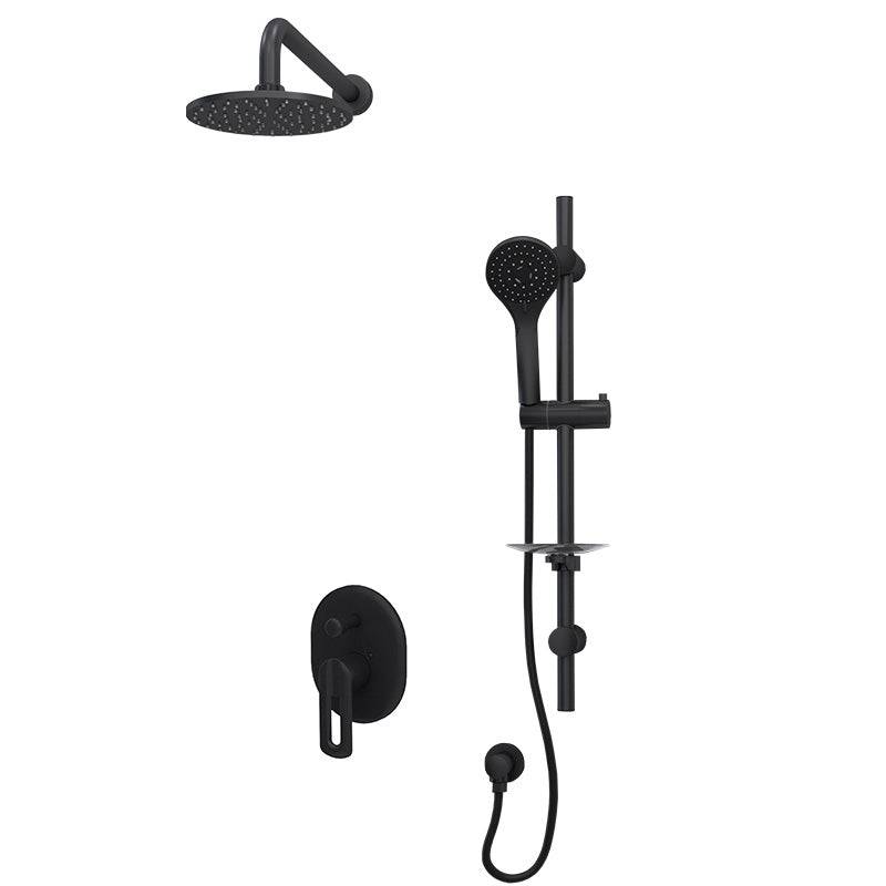 Rubi Myrto Pressure Balanced Shower Kit With Round Wall Mount Shower Head- Matte Black - Renoz