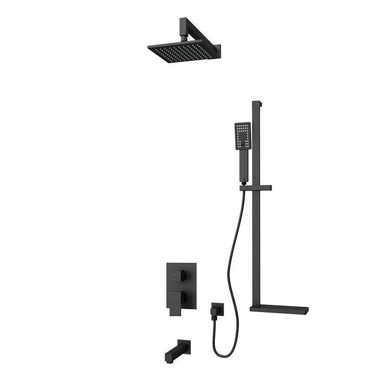 Rubi Quatro Pressure Balanced Shower Kit With Square Wall Mount Shower Head and Tub Filler- Matte Black - Renoz